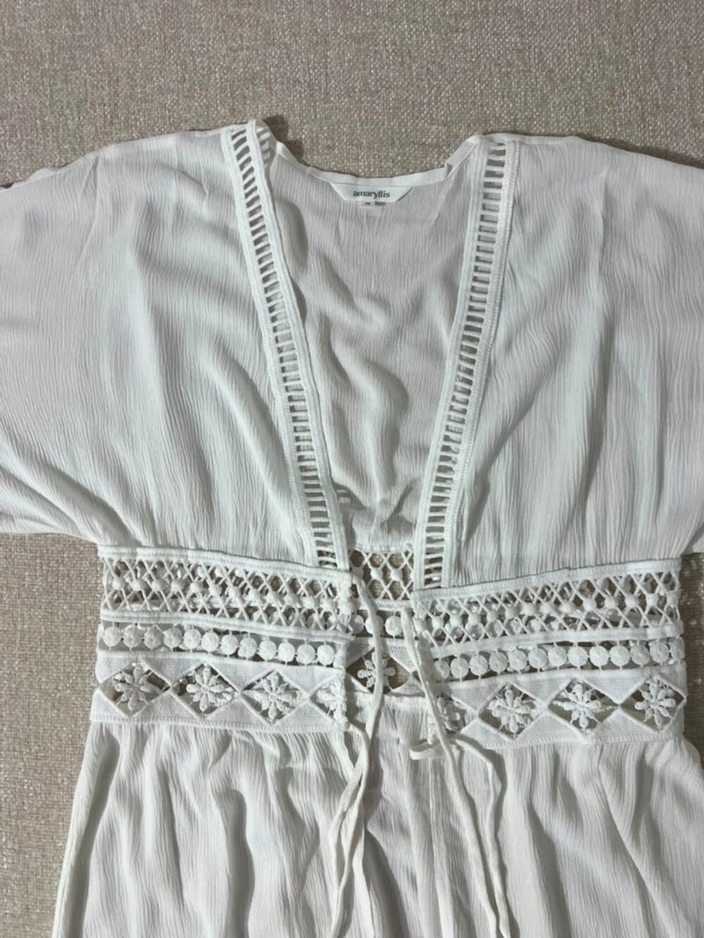 White Lace-Up Boho Swimsuit Cover-Up Maxi Kimono - Picture 3 of 7